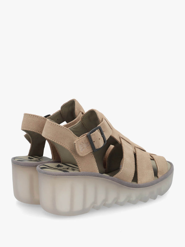 Baic Taupe Suede Lattice Wedge Sandals