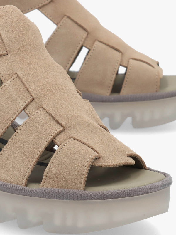 Baic Taupe Suede Lattice Wedge Sandals