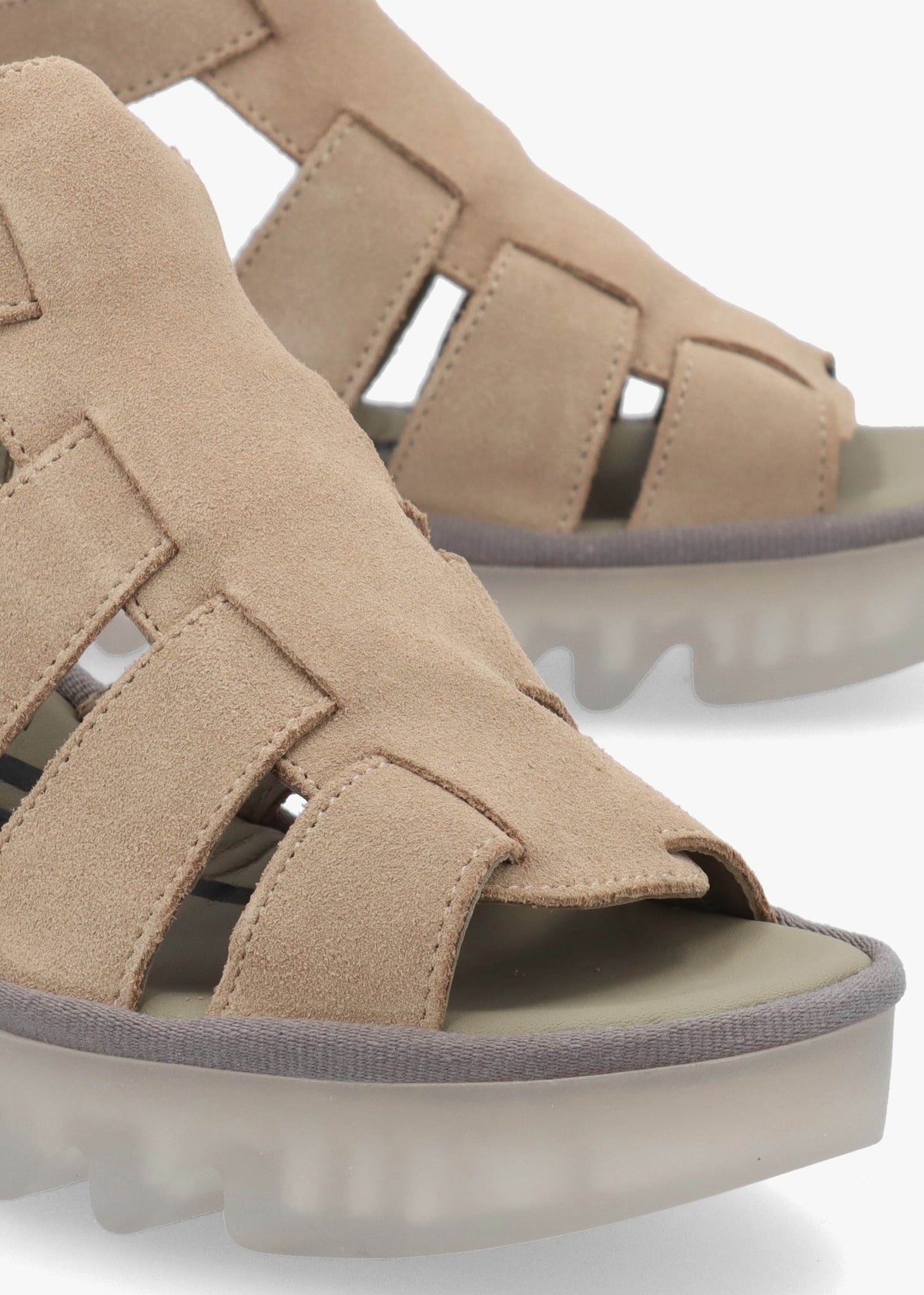 Baic Taupe Suede Lattice Wedge Sandals