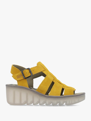 Baic Yellow Suede Lattice Wedge Sandals