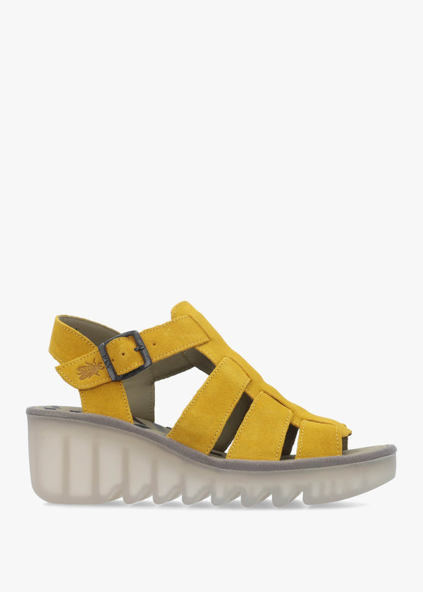 Baic Yellow Suede Lattice Wedge Sandals