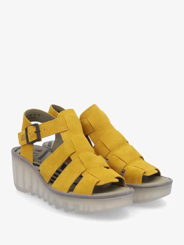 Baic Yellow Suede Lattice Wedge Sandals