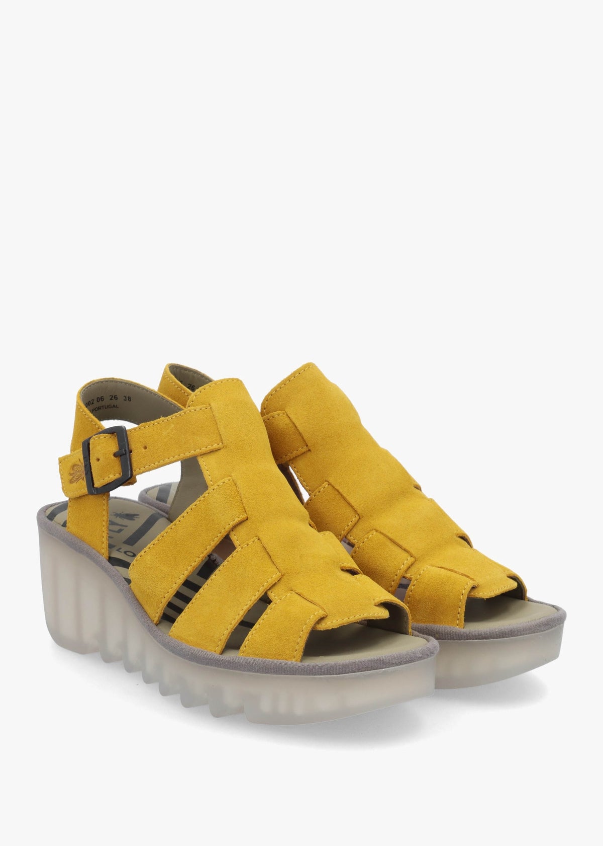 Baic Yellow Suede Lattice Wedge Sandals