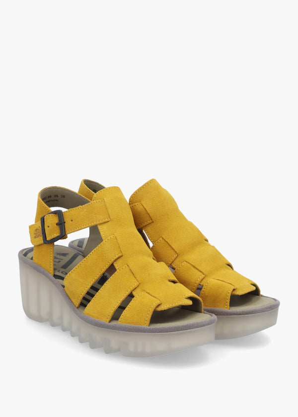 Baic Yellow Suede Lattice Wedge Sandals