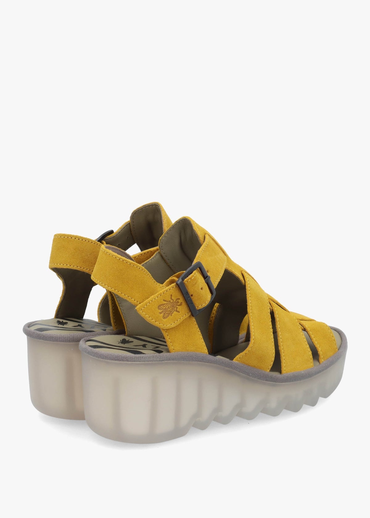 Baic Yellow Suede Lattice Wedge Sandals