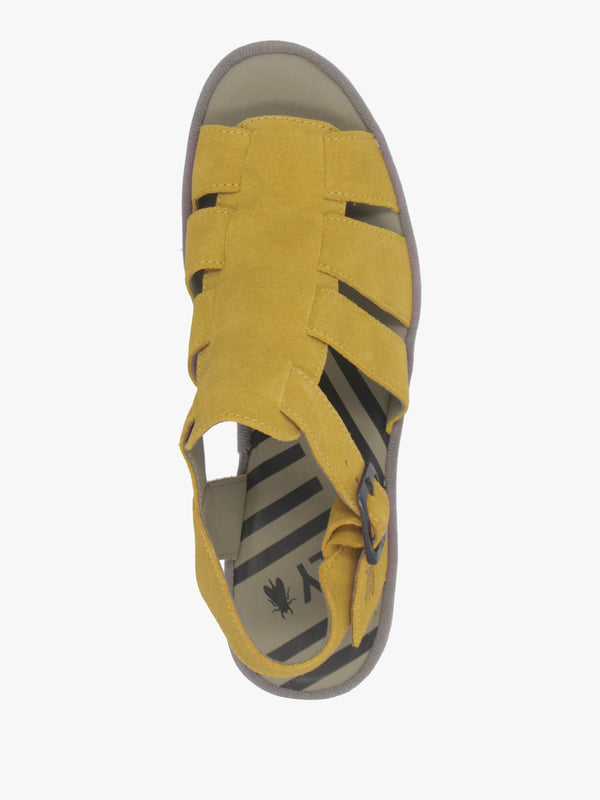 Baic Yellow Suede Lattice Wedge Sandals