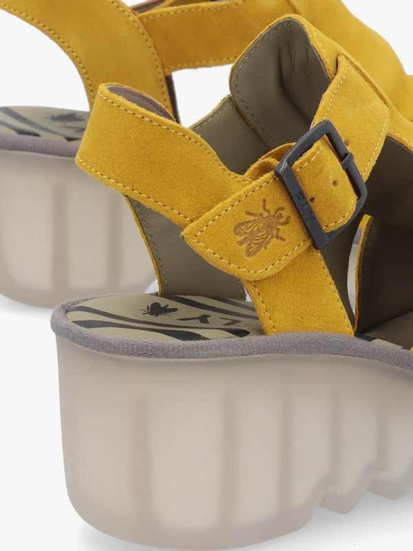 Baic Yellow Suede Lattice Wedge Sandals
