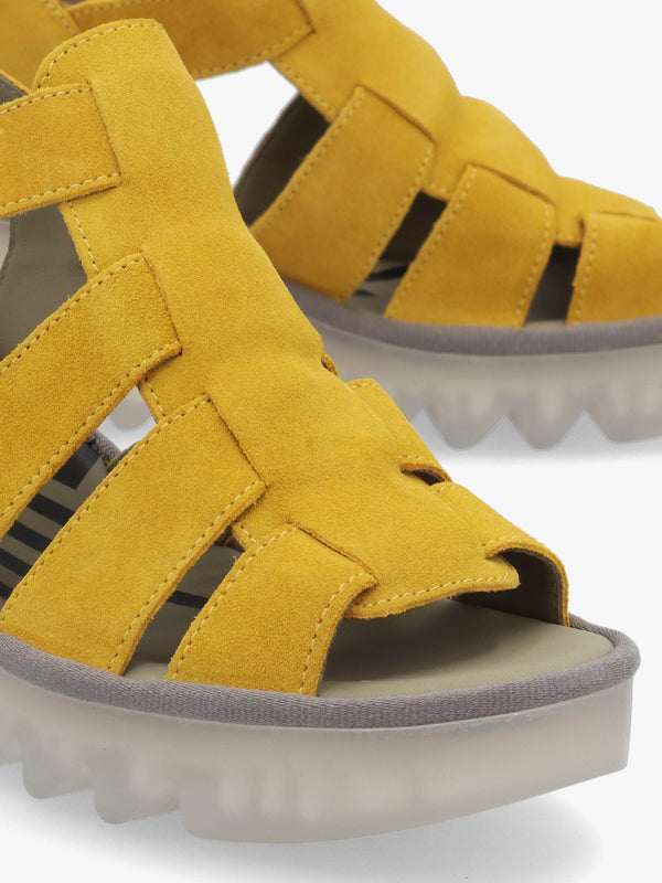 Baic Yellow Suede Lattice Wedge Sandals