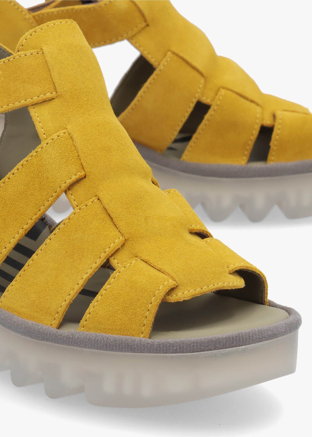 Baic Yellow Suede Lattice Wedge Sandals
