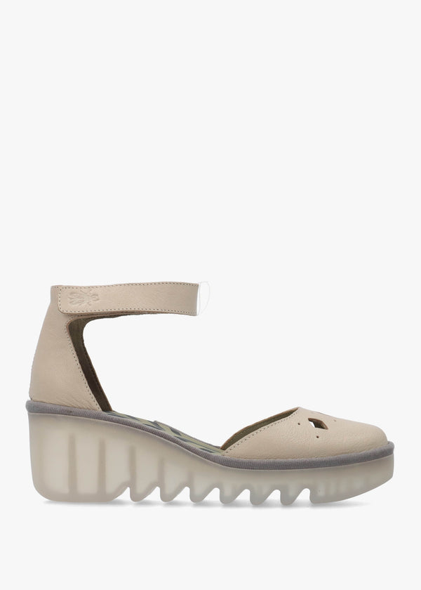Boij Taupe Leather Closed Toe Wedge Sandals