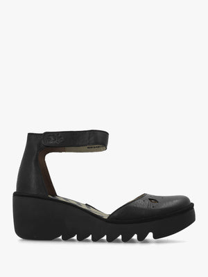 Boij Black Leather Closed Toe Wedge Sandals