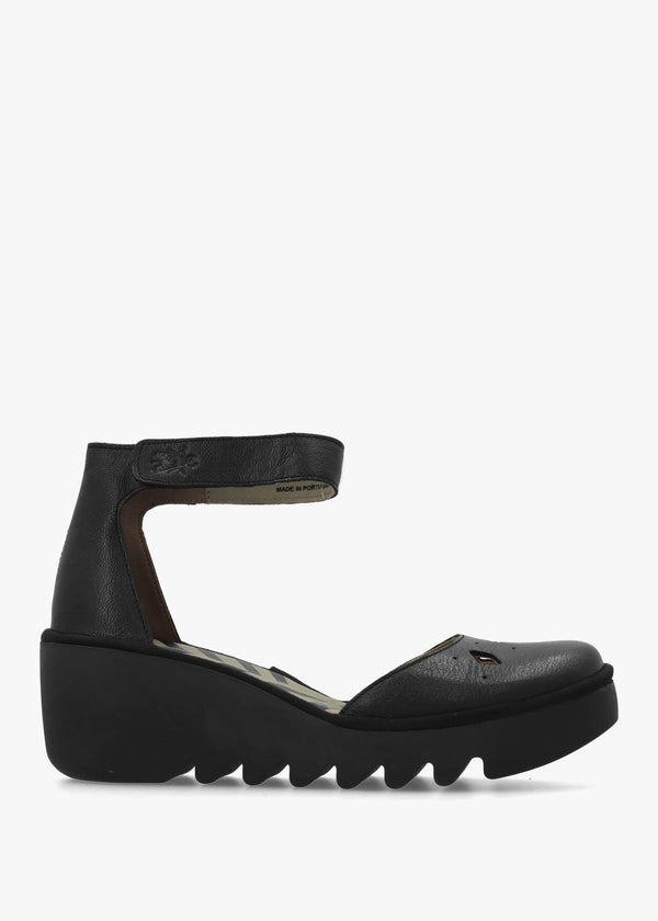 Boij Black Leather Closed Toe Wedge Sandals