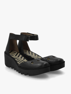 Boij Black Leather Closed Toe Wedge Sandals