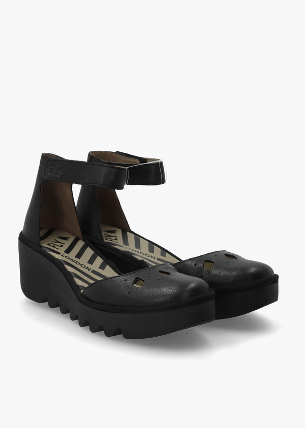 Boij Black Leather Closed Toe Wedge Sandals