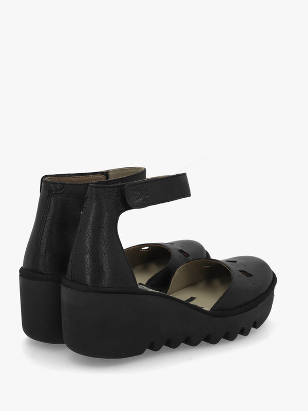 Boij Black Leather Closed Toe Wedge Sandals