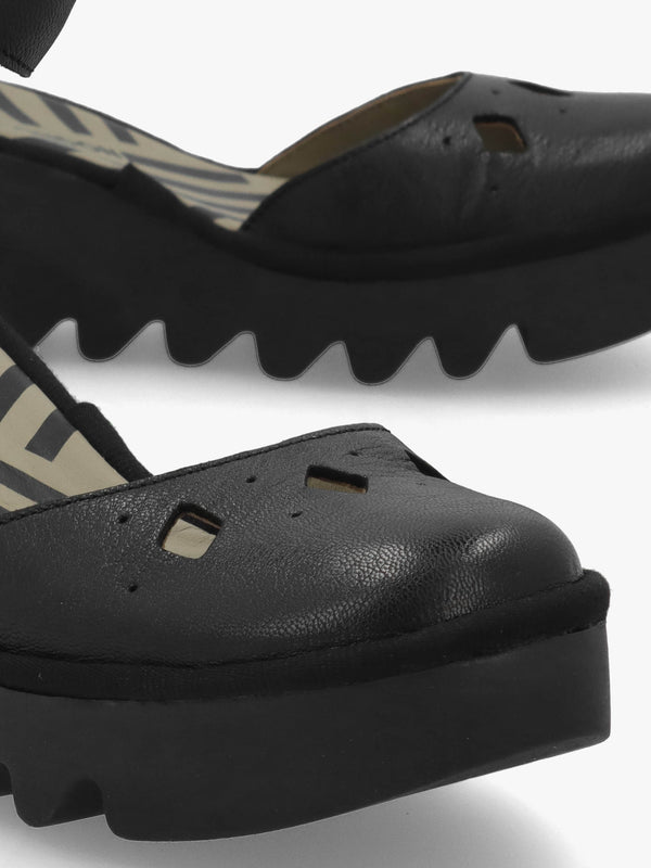 Boij Black Leather Closed Toe Wedge Sandals
