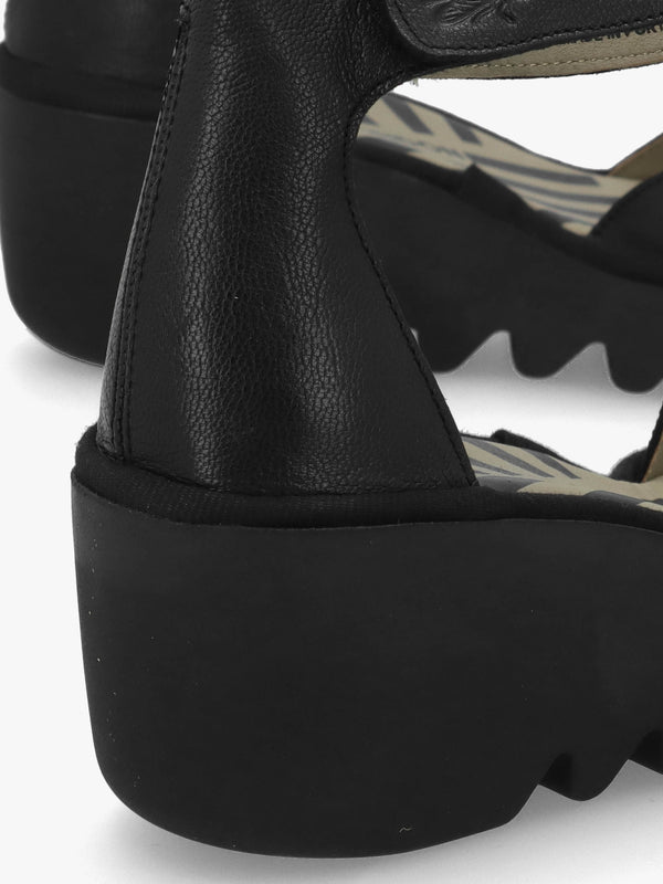 Boij Black Leather Closed Toe Wedge Sandals