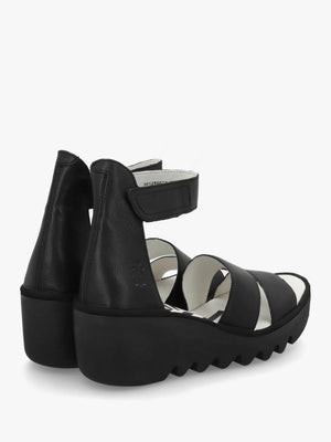 Bono II Black Leather Mid Wedge Sandals