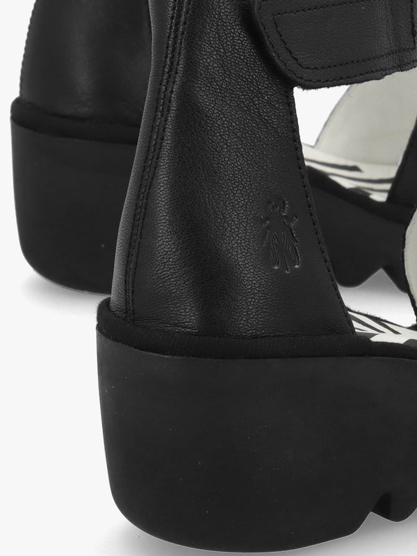 Bono II Black Leather Mid Wedge Sandals