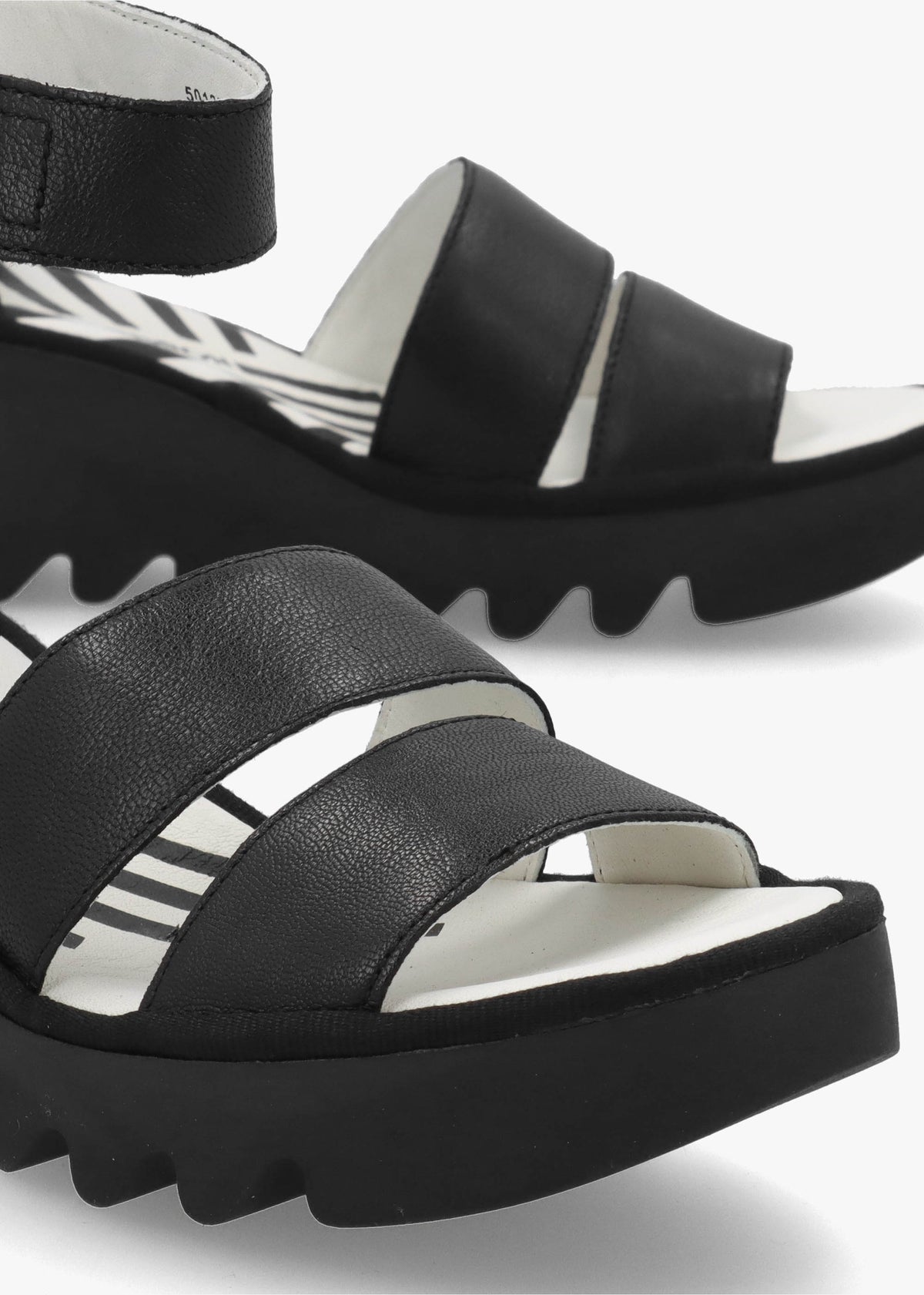 Bono II Black Leather Mid Wedge Sandals