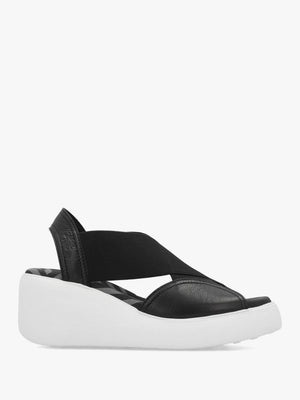 Daif Black Leather Mid Wedge Sandals