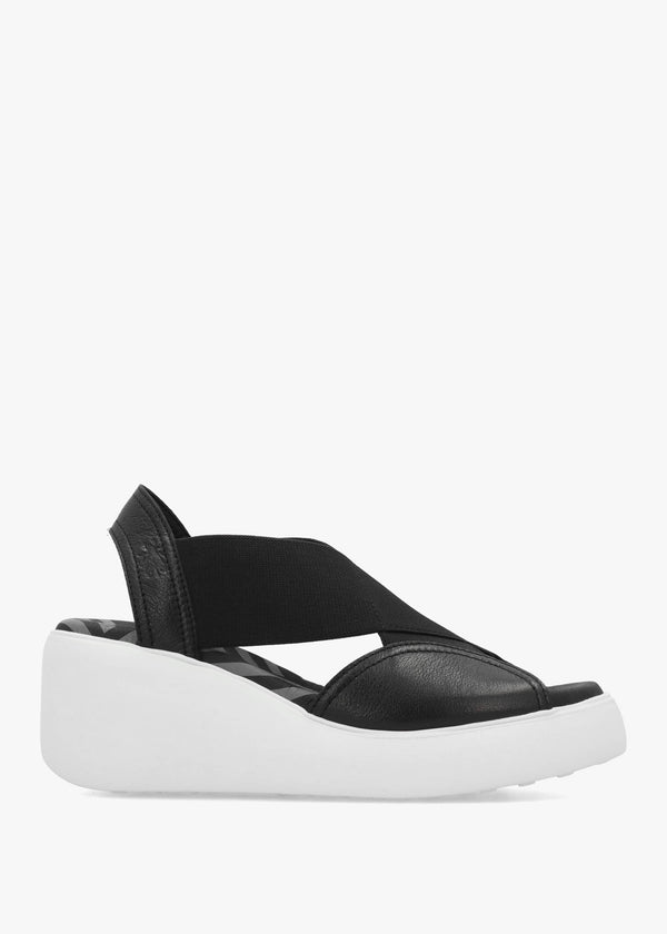 Daif Black Leather Mid Wedge Sandals