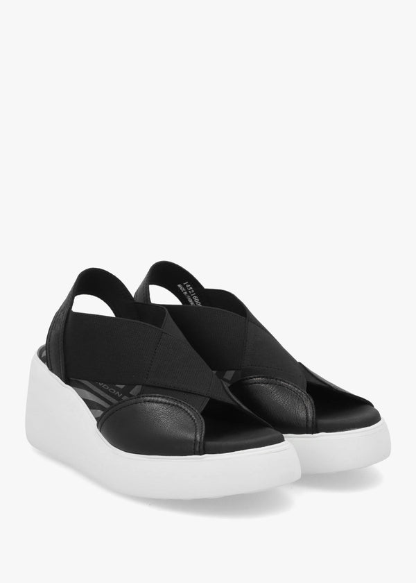 Daif Black Leather Mid Wedge Sandals