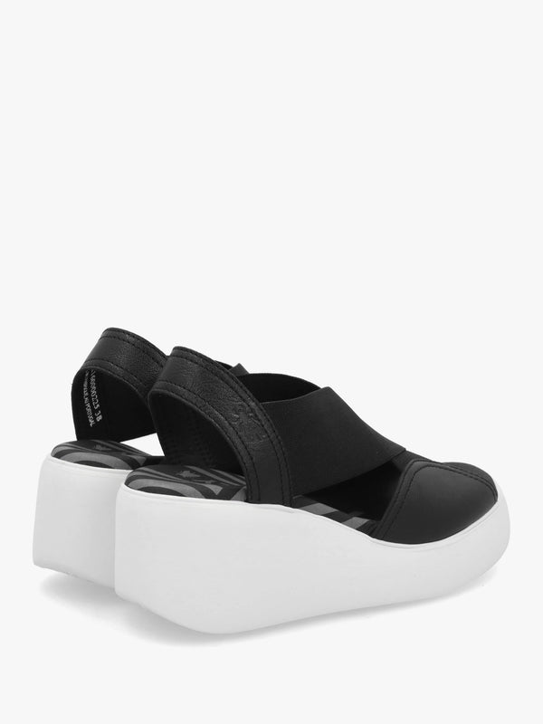 Daif Black Leather Mid Wedge Sandals