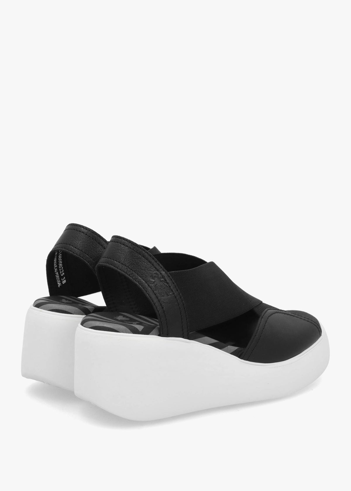 Daif Black Leather Mid Wedge Sandals