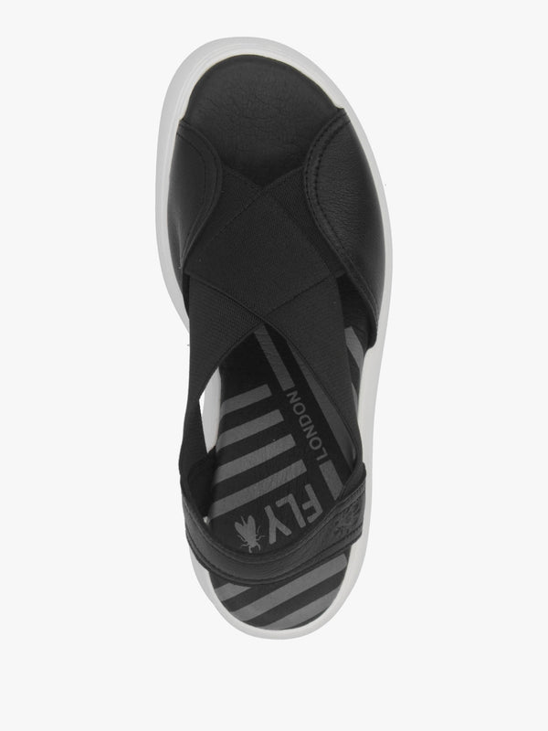 Daif Black Leather Mid Wedge Sandals