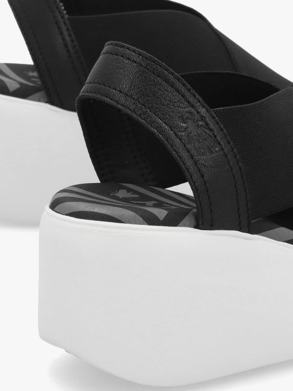 Daif Black Leather Mid Wedge Sandals