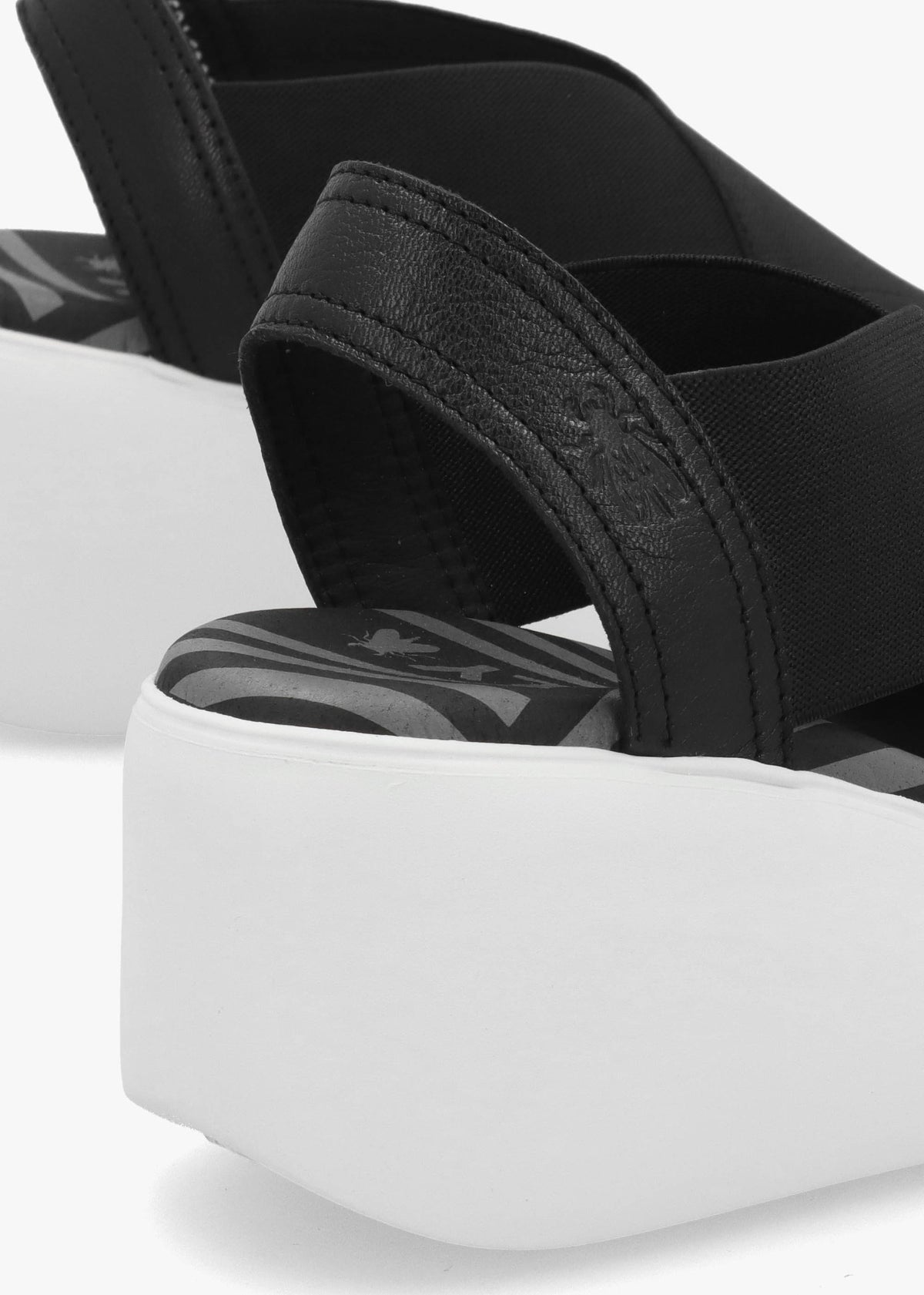 Daif Black Leather Mid Wedge Sandals