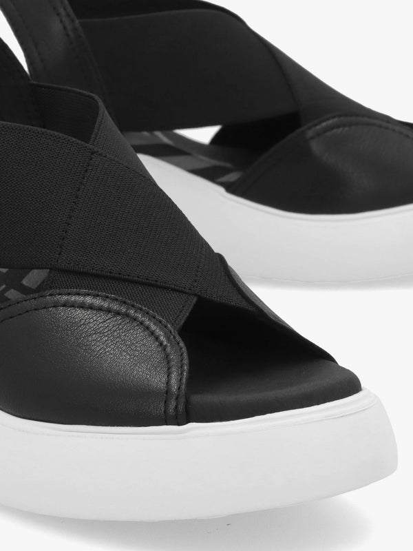 Daif Black Leather Mid Wedge Sandals