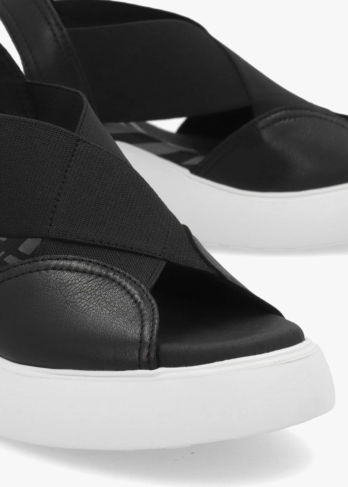 Daif Black Leather Mid Wedge Sandals