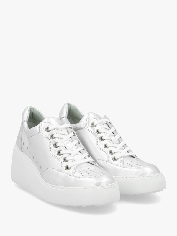Derk Silver Leather Wedge Trainers