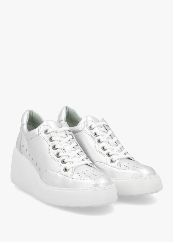Derk Silver Leather Wedge Trainers