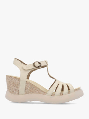 Gait Taupe Leather T Bar Wedge Sandals