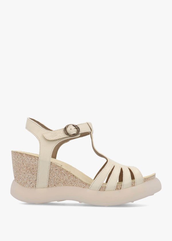 Gait Taupe Leather T Bar Wedge Sandals