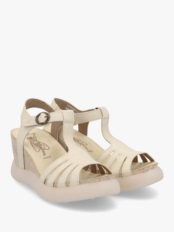 Gait Taupe Leather T Bar Wedge Sandals