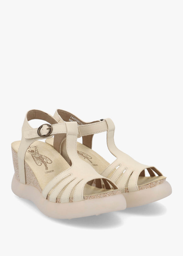 Gait Taupe Leather T Bar Wedge Sandals