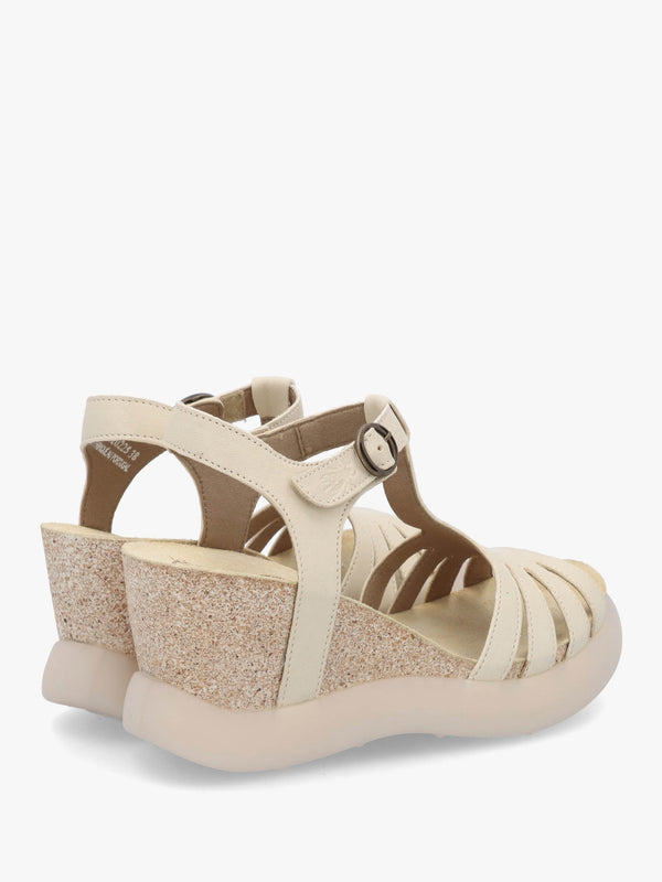 Gait Taupe Leather T Bar Wedge Sandals