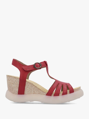 Gait Cherry Leather T Bar Wedge Sandals