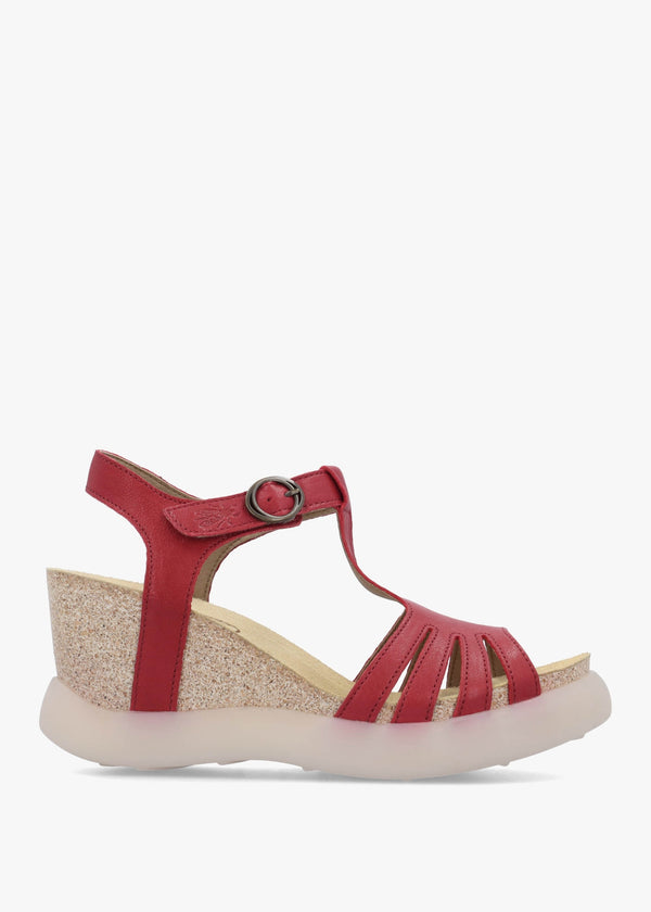 Gait Cherry Leather T Bar Wedge Sandals