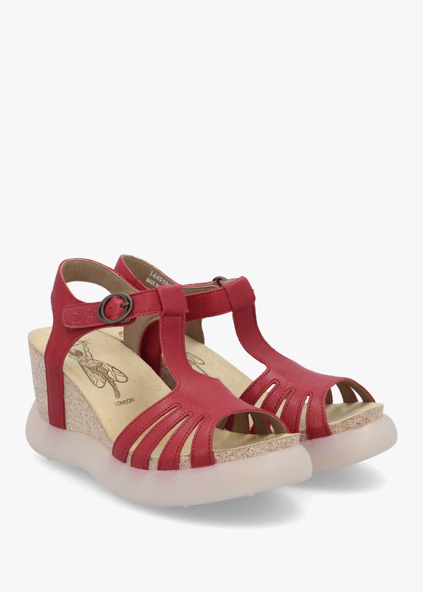 Gait Cherry Leather T Bar Wedge Sandals