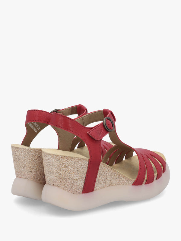 Gait Cherry Leather T Bar Wedge Sandals