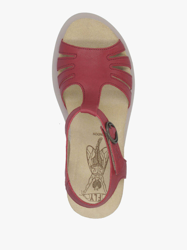 Gait Cherry Leather T Bar Wedge Sandals