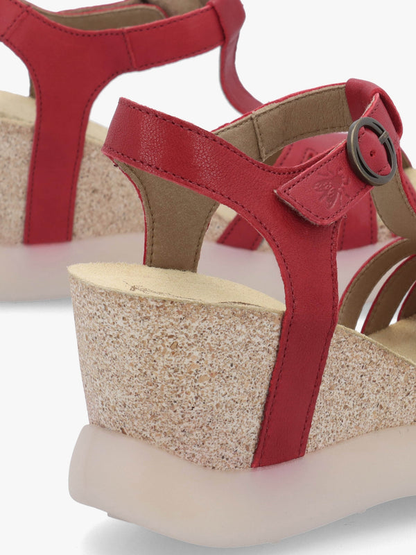 Gait Cherry Leather T Bar Wedge Sandals