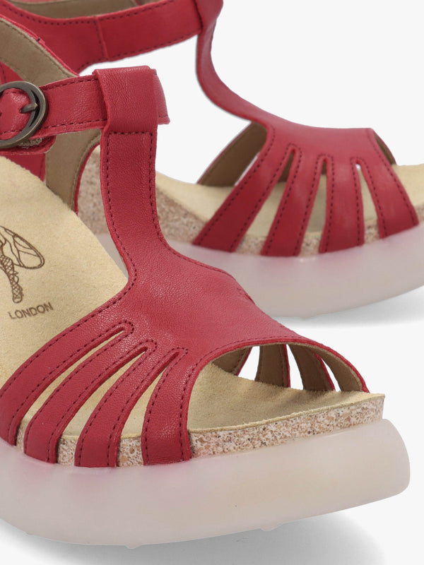 Gait Cherry Leather T Bar Wedge Sandals