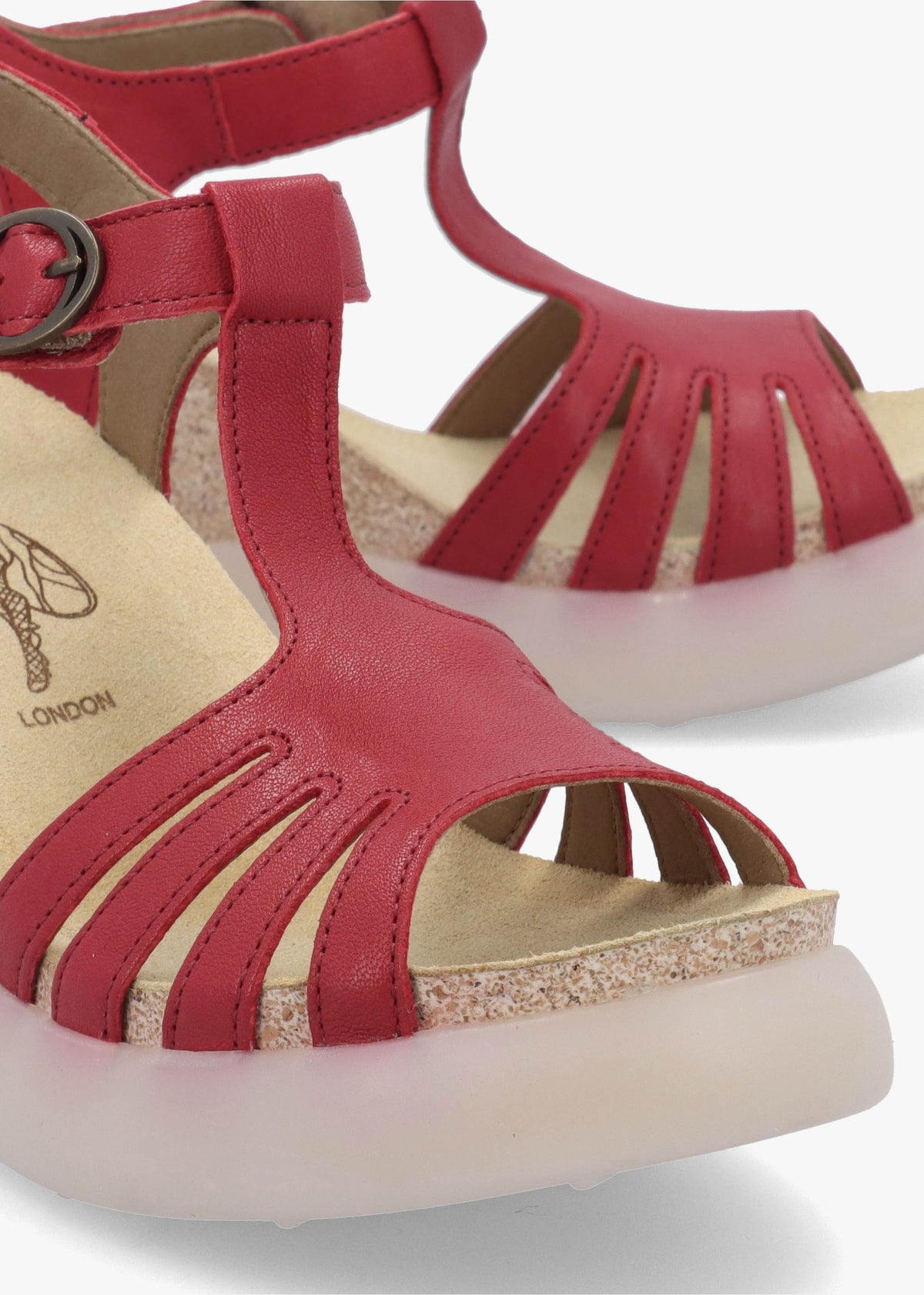 Gait Cherry Leather T Bar Wedge Sandals