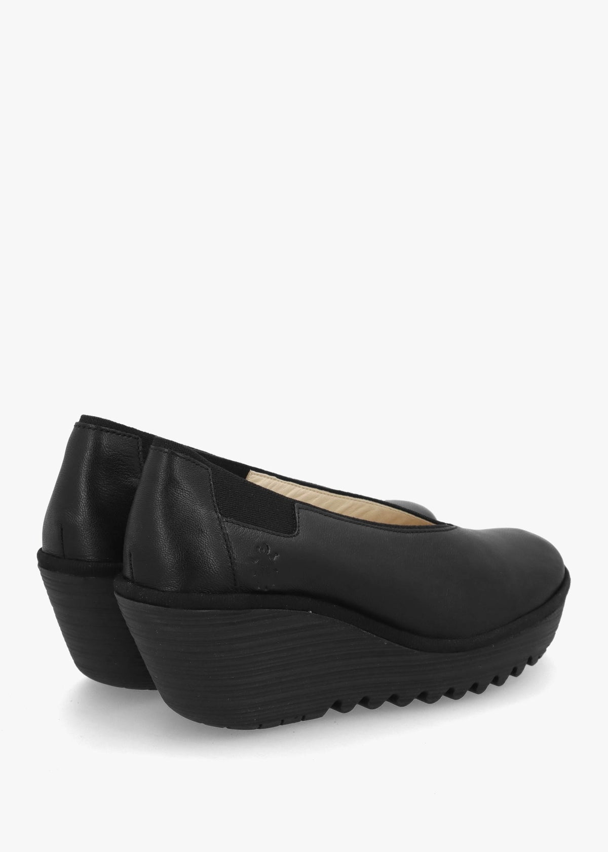Yoza Black Leather Wedge Court Shoes